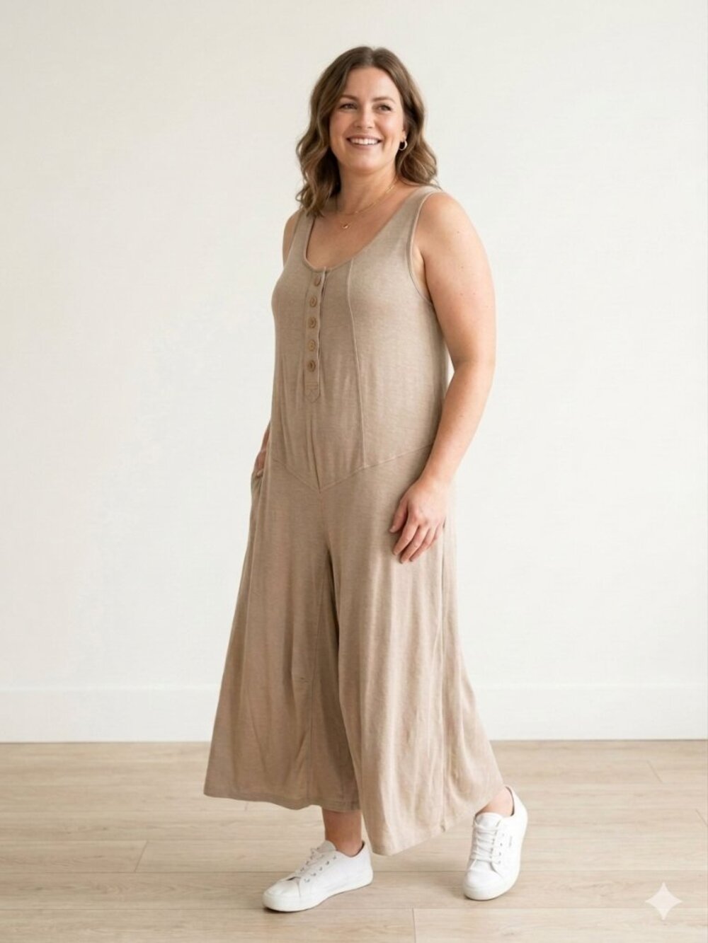 Cannisse France Artistic Linen Blend Wide-Leg Harem Jumpsuit-SIZE Medium